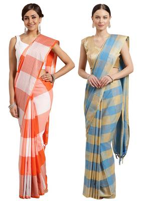 Multicolor woven blended cotton saree with blouse 1