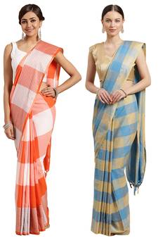 Multicolor woven blended cotton saree with blouse