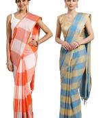 Multicolor woven blended cotton saree with blouse