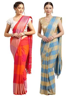 Multicolor woven blended cotton saree with blouse 1