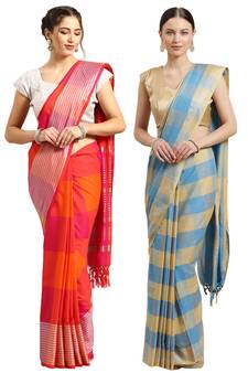 Multicolor woven blended cotton saree with blouse