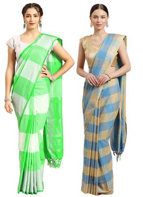Multicolor woven blended cotton saree with blouse 1