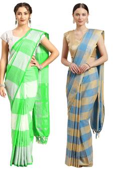 Multicolor woven blended cotton saree with blouse