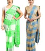 Multicolor woven blended cotton saree with blouse