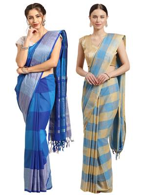 Multicolor woven blended cotton saree with blouse 1