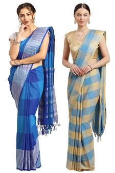 Multicolor woven blended cotton saree with blouse