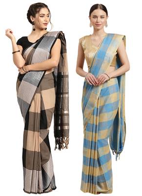Multicolor woven blended cotton saree with blouse 1