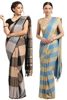 Multicolor woven blended cotton saree with blouse