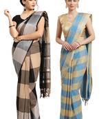 Multicolor woven blended cotton saree with blouse