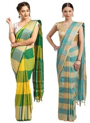 Multicolor woven blended cotton saree with blouse 1