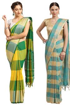Multicolor woven blended cotton saree with blouse