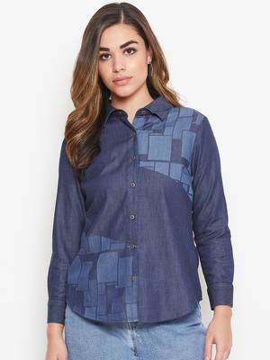 Navy-blue printed denim tunics 1