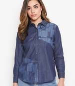 Navy-blue printed denim tunics