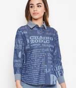 Navy-blue printed denim tunics