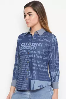 Navy-blue printed denim tunics