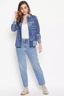 Navy-blue printed denim tunics