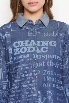 Navy-blue printed denim tunics