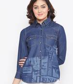 Navy-blue printed denim tunics
