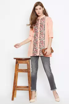 Peach printed cotton tunics
