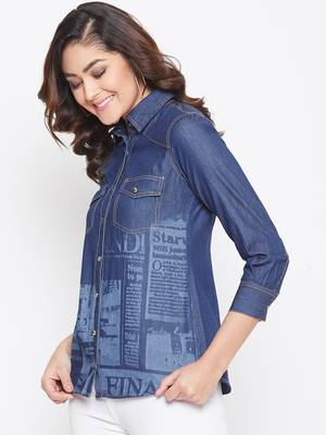 Navy-blue printed denim tunics 3