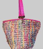 Pink Tote Enhanced With Multi Coloured Yarn
