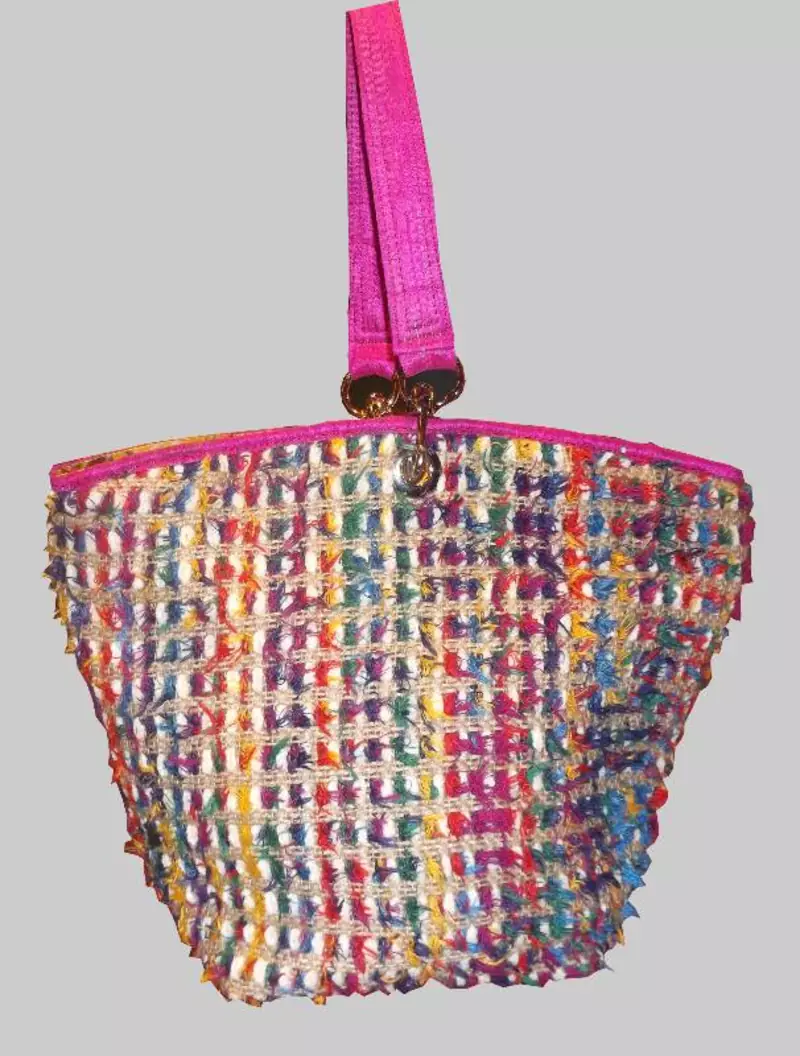 Pink Tote Enhanced With Multi Coloured Yarn