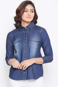Navy-blue plain denim tunics