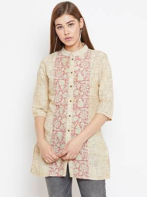 Beige printed cotton tunics 1