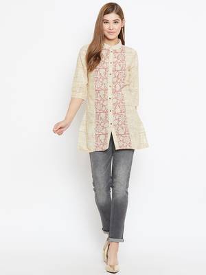 Beige printed cotton tunics 4