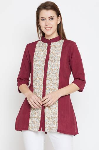Maroon printed cotton tunics