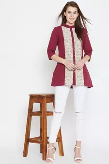 Maroon printed cotton tunics