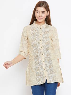 Beige printed cotton tunics 1
