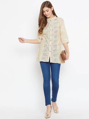 Beige printed cotton tunics 4