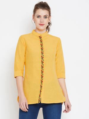 Mustard embroidered cotton tunics 1
