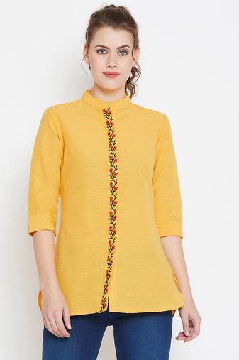 Mustard embroidered cotton tunics