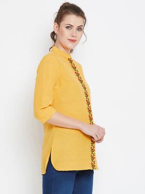 Mustard embroidered cotton tunics 3