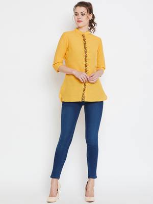 Mustard embroidered cotton tunics 4