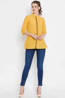 Mustard embroidered cotton tunics