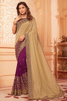 Multicolor embroidered silk blend saree with blouse 1