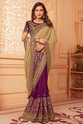 Multicolor embroidered silk blend saree with blouse 2