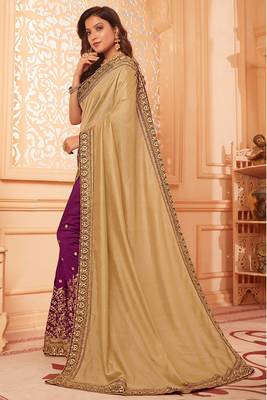 Multicolor embroidered silk blend saree with blouse 3