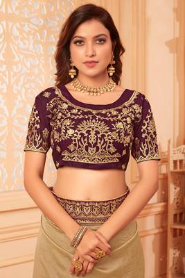 Multicolor embroidered silk blend saree with blouse 5