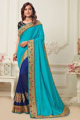 Multicolor embroidered silk blend saree with blouse 1