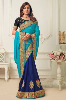 Multicolor embroidered silk blend saree with blouse 2