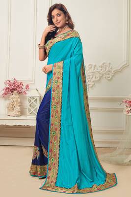 Multicolor embroidered silk blend saree with blouse 3