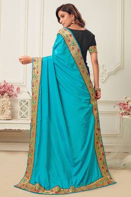 Multicolor embroidered silk blend saree with blouse 4