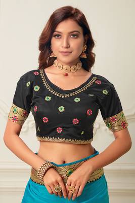 Multicolor embroidered silk blend saree with blouse 5