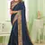 Blue embroidered silk blend saree with blouse