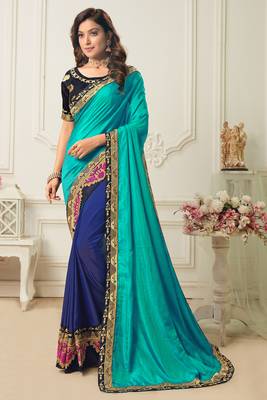 Multicolor embroidered silk blend saree with blouse 1