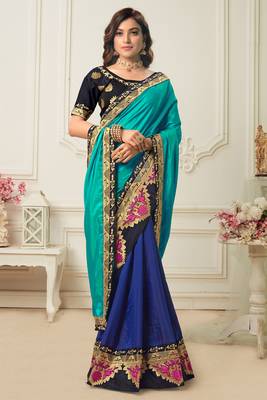 Multicolor embroidered silk blend saree with blouse 2